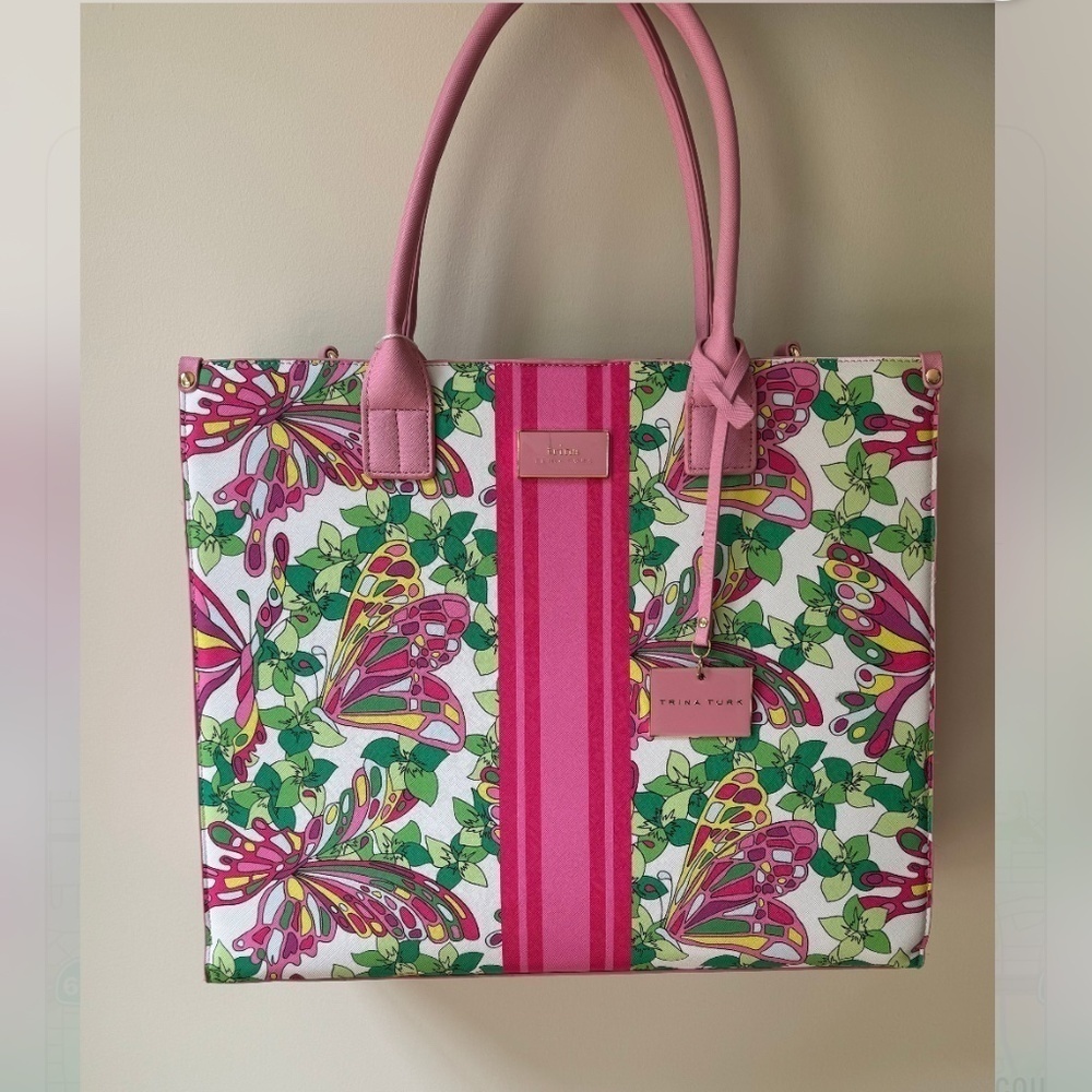 NWT Pink and Green Festival Floral Trina Turk Tote Bag